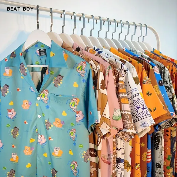 Design Beat Boy Ing Tropical Print Short-Sleeve Shirt White Shirt - 14