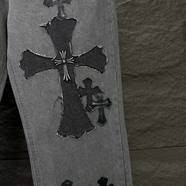 Chrome Hearts Cross-Embroidered Distressed Gray Jeans - 12