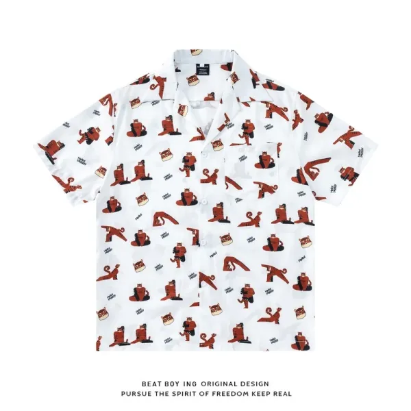Design Beat Boy Ing Tropical Print Short-Sleeve Shirt White Shirt - 94
