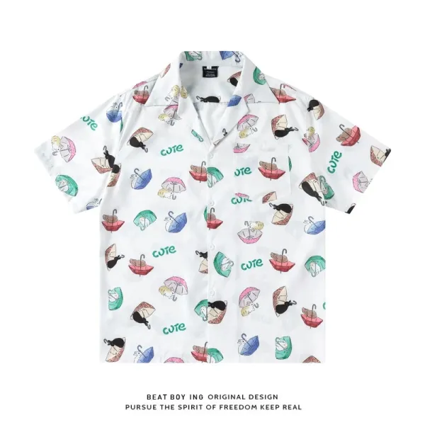 Design Beat Boy Ing Tropical Print Short-Sleeve Shirt White Shirt - 22