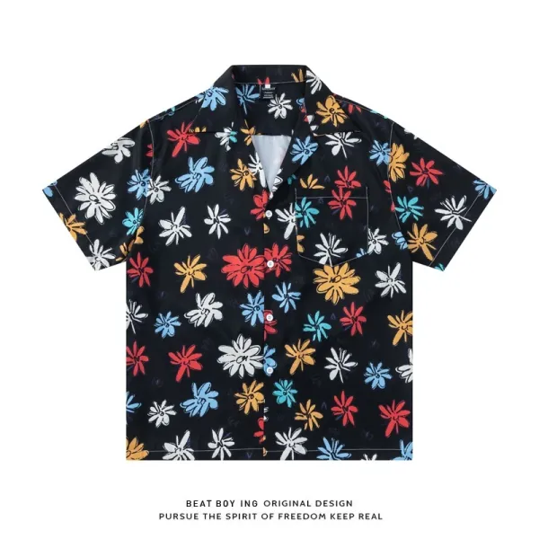 Design Beat Boy Ing Tropical Print Short-Sleeve Shirt White Shirt - 30