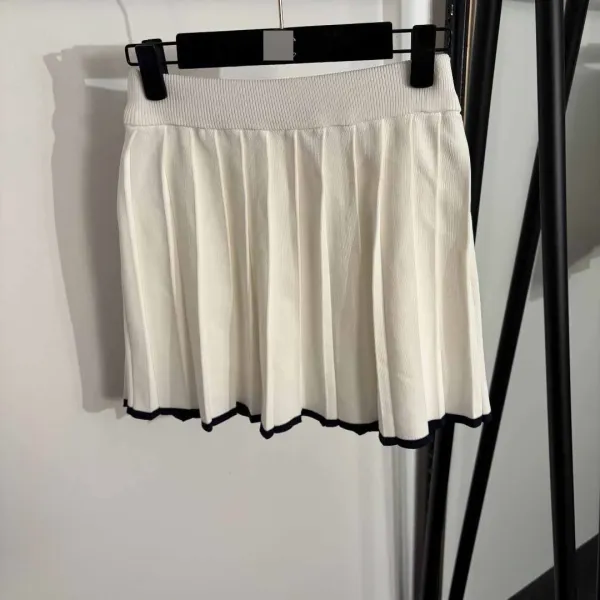 Design Sailor Collar Knit Top and Pleated Skirt Set White with Black Trim - 6