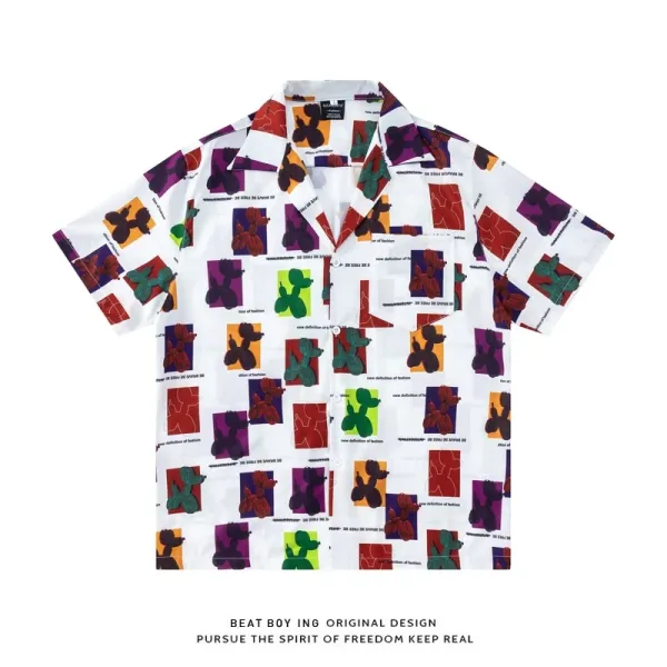 Design Beat Boy Ing Tropical Print Short-Sleeve Shirt White Shirt - 38