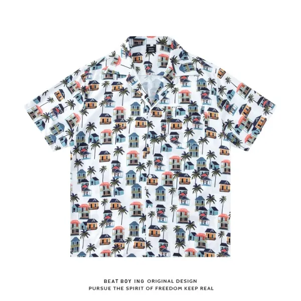 Design Beat Boy Ing Tropical Print Short-Sleeve Shirt White Shirt - 46