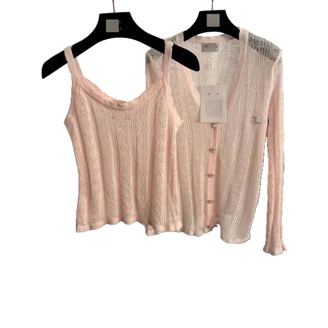 Chanel Matching Sets Openwork knit V-neck cardigan and camisole set image 5