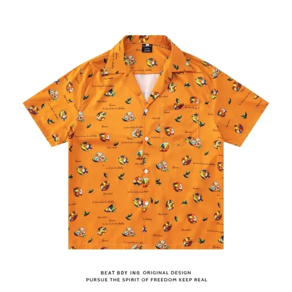 Design Beat Boy Ing Tropical Print Short-Sleeve Shirt White Shirt - 62