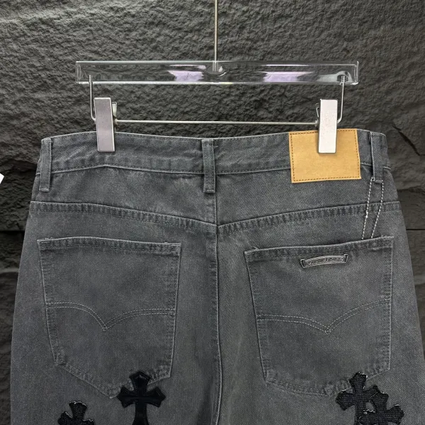 Chrome Hearts Cross-Embroidered Distressed Gray Jeans - 15