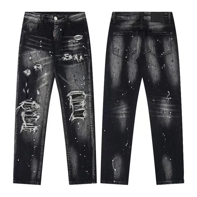 Unbranded Jeans Ripped graffiti-print slim-fit product detail image 5