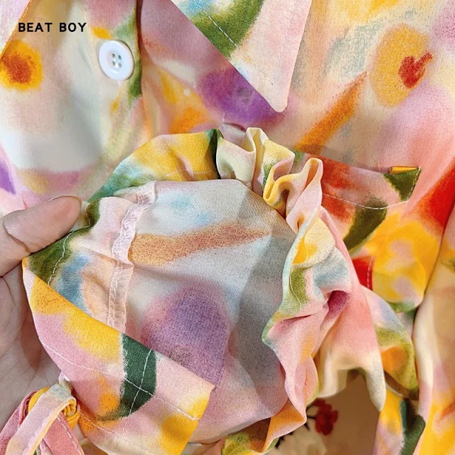 Unbranded Shirts Floral Print Short-Sleeve Drawstring-Hem Shirt product detail image 15