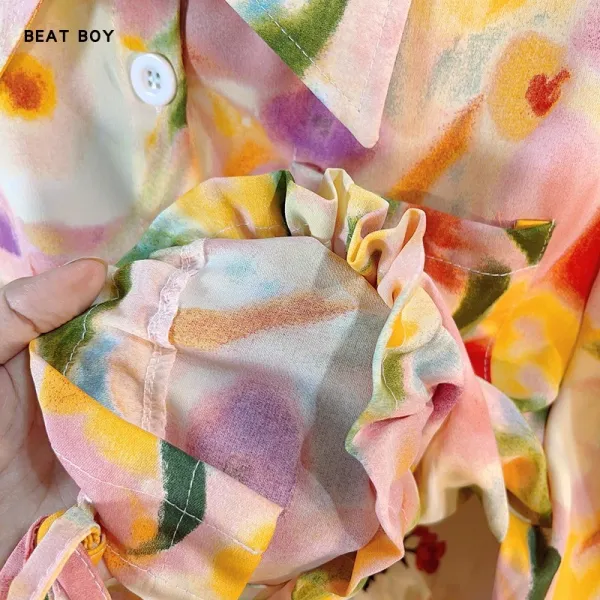 Design Beat Boy Ing Floral Print Cropped Shirt Beige Tops Shirt - 16