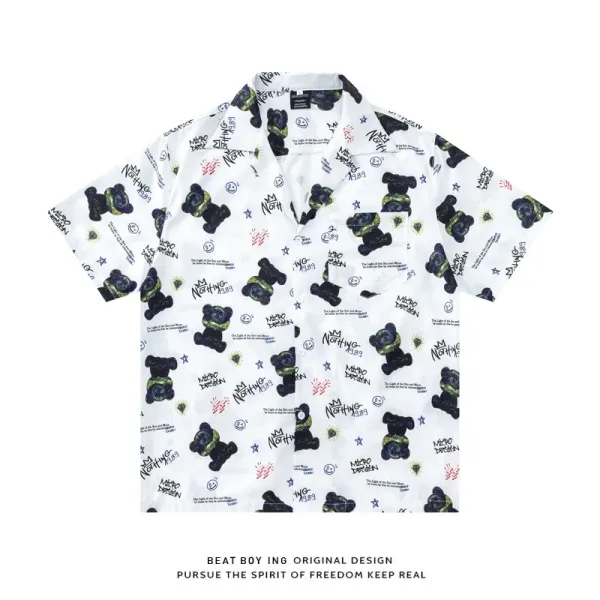 Design Beat Boy Ing Tropical Print Short-Sleeve Shirt White Shirt - 87