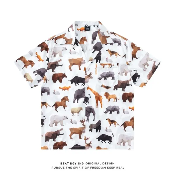 Design Beat Boy Ing Tropical Print Short-Sleeve Shirt White Shirt - 95