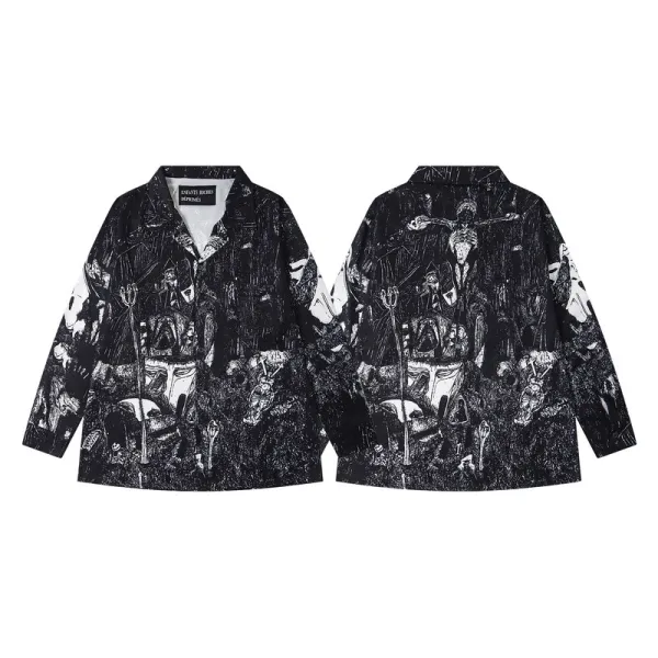 Design Plaid Shirt with Graphic Patches Black / Gray - 17