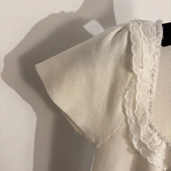 Miu Miu Lace-Trimmed Knit Top in Light Blue Tops.sweater - 8