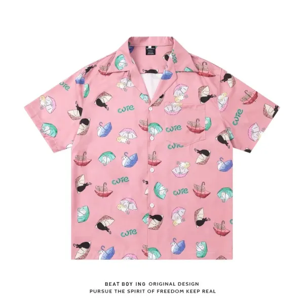 Design Beat Boy Ing Tropical Print Short-Sleeve Shirt White Shirt - 24