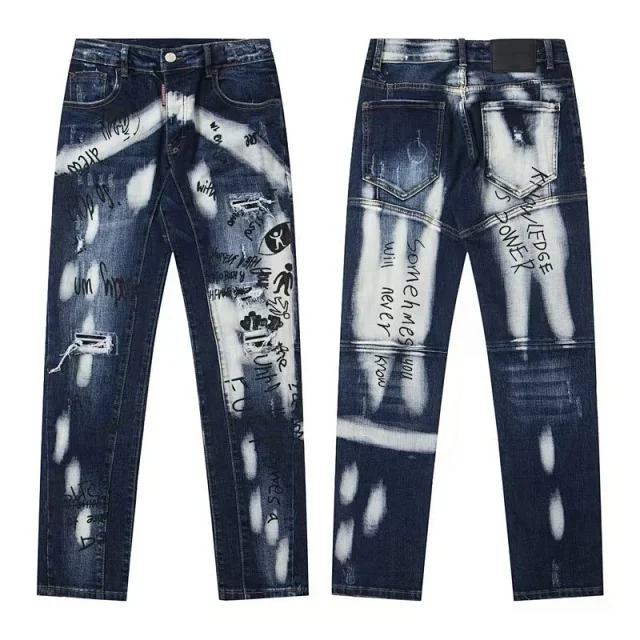 Unbranded Jeans Distressed Graffiti Print Slim-Fit product detail image 2