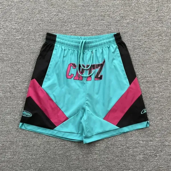 Corteiz CRTZ Graphic Panel Shorts Turquoise Pink Black - 3
