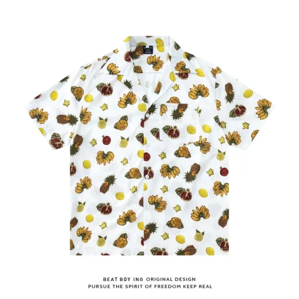 Design Beat Boy Ing Tropical Print Short-Sleeve Shirt White Shirt - 32