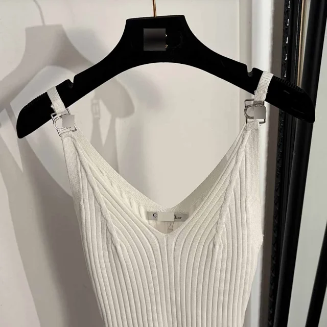 Dior Dresses Ribbed knit spaghetti-strap dress with bee embroidery product detail image 4