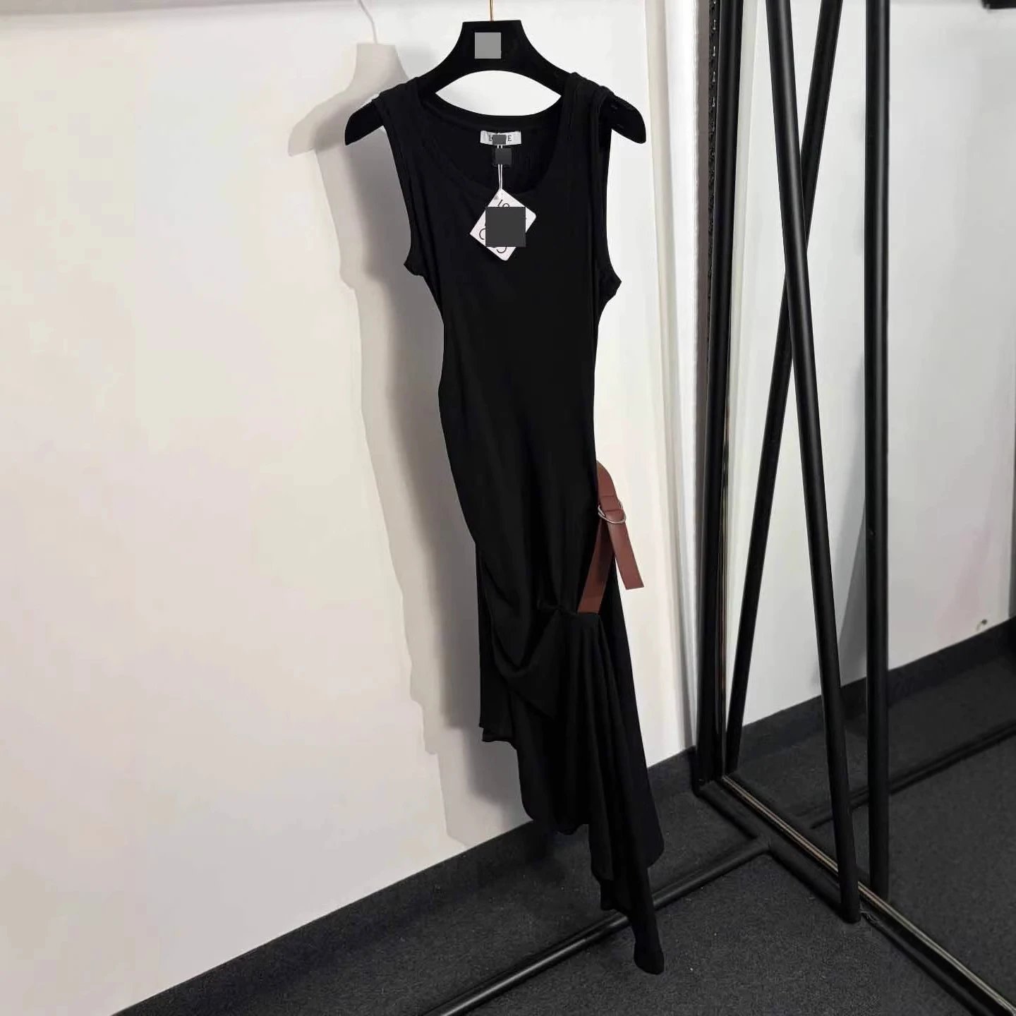 Unbranded Dresses Sleeveless ribbed dress with side belt and draped asymmetric hem image 2