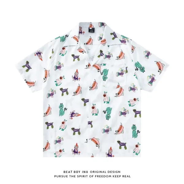 Design Beat Boy Ing Tropical Print Short-Sleeve Shirt White Shirt - 40