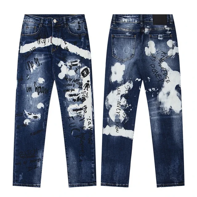 Unbranded Jeans Ripped graffiti-print slim-fit product detail image 6