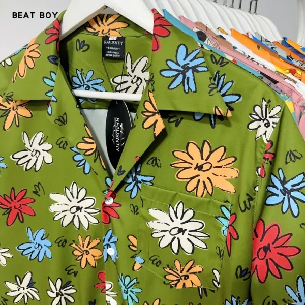 Design Beat Boy Ing Tropical Print Short-Sleeve Shirt White Shirt - 18