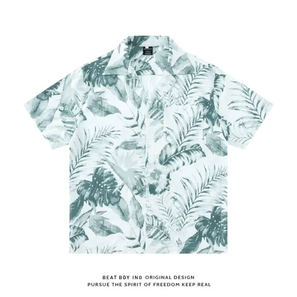 Design Beat Boy Ing Tropical Print Short-Sleeve Shirt White Shirt - 34