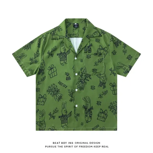 Design Beat Boy Ing Tropical Print Short-Sleeve Shirt White Shirt - 64