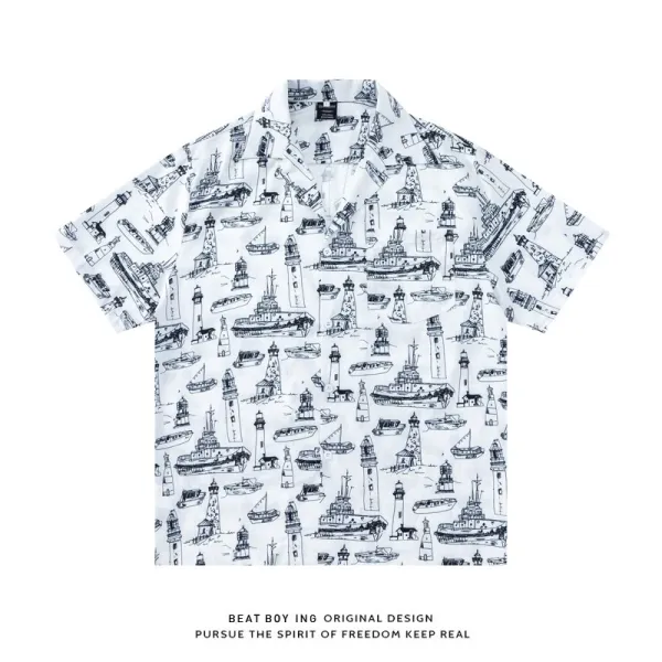 Design Beat Boy Ing Tropical Print Short-Sleeve Shirt White Shirt - 42