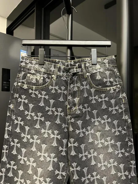 Chrome Hearts Cross Print Distressed Denim Jeans - 6