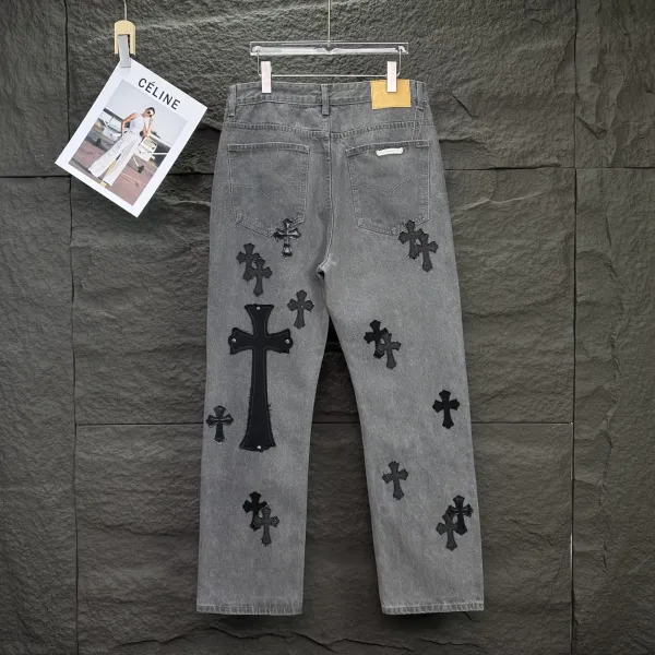Chrome Hearts Cross-Embroidered Distressed Gray Jeans - 5