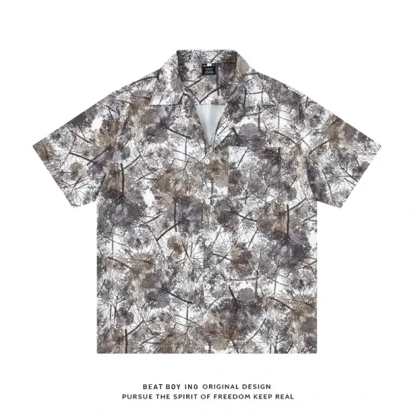 Design Beat Boy Ing Tropical Print Short-Sleeve Shirt White Shirt - 50