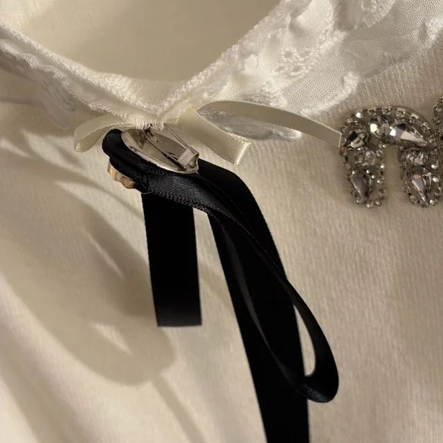Miu Knitwear Short-Sleeve Lace-Trim Bow Knit Top product detail image 7