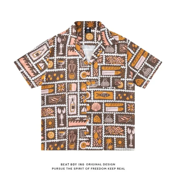 Design Beat Boy Ing Tropical Print Short-Sleeve Shirt White Shirt - 81