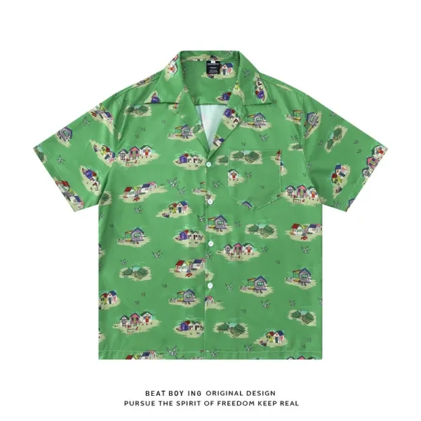 Design Beat Boy Ing Tropical Print Short-Sleeve Shirt White Shirt - 58
