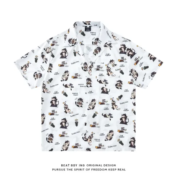 Design Beat Boy Ing Tropical Print Short-Sleeve Shirt White Shirt - 89