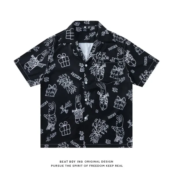 Design Beat Boy Ing Tropical Print Short-Sleeve Shirt White Shirt - 66