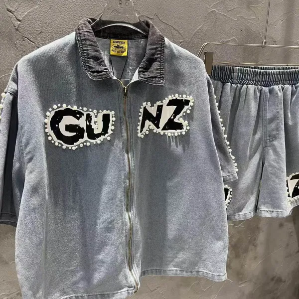 Corteiz GU NZ Denim Collar Zip-Up Jacket and Shorts Set Black - 7