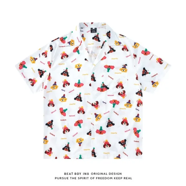 Design Beat Boy Ing Tropical Print Short-Sleeve Shirt White Shirt - 83