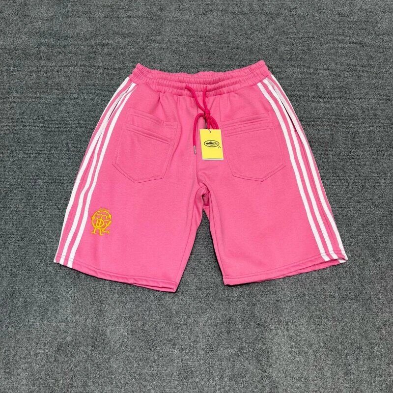 Corteiz Shorts Three-Stripe Embroidered Logo Fleece — Pink velvet