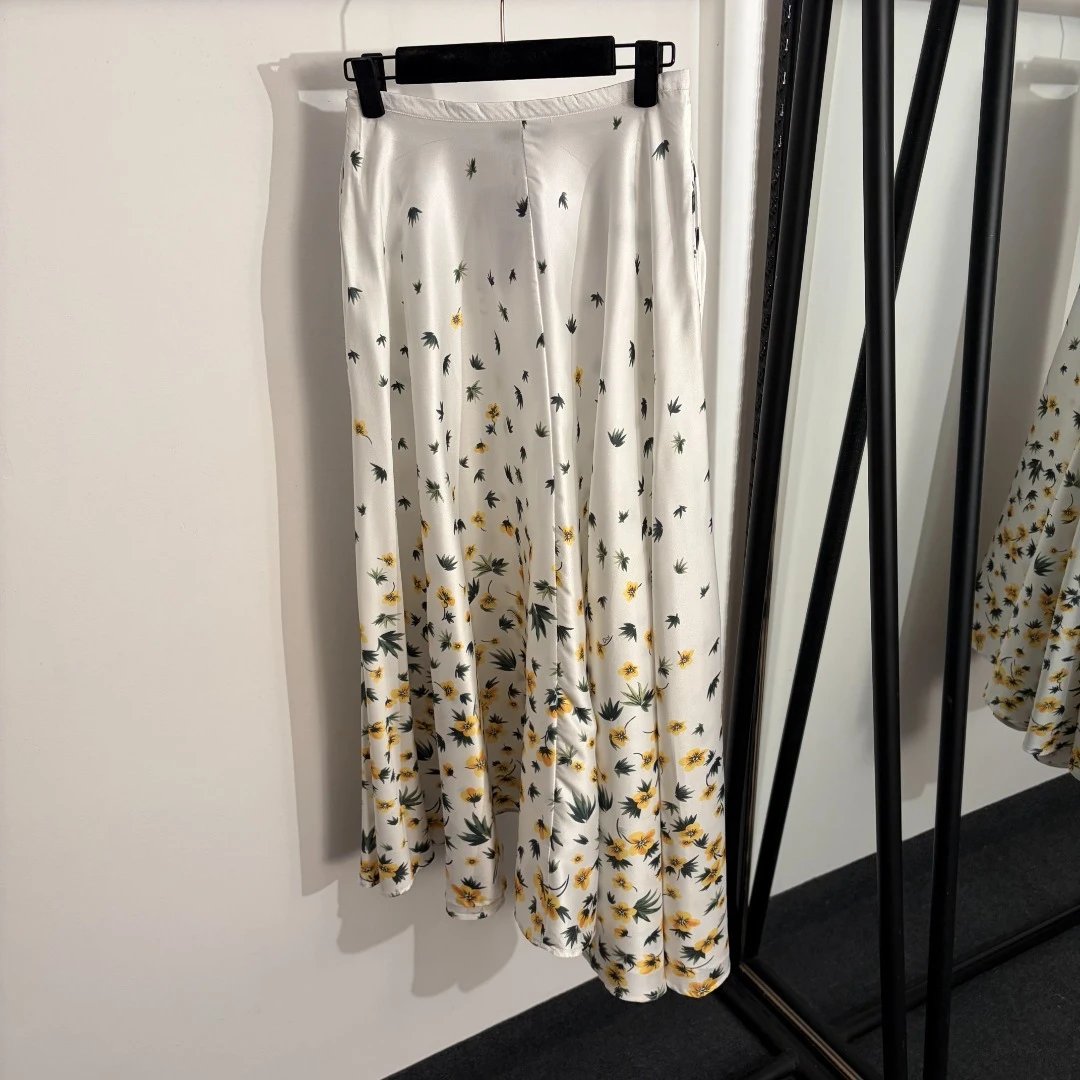 Dior Floral Print Silk Wide-Leg Pants White - 4