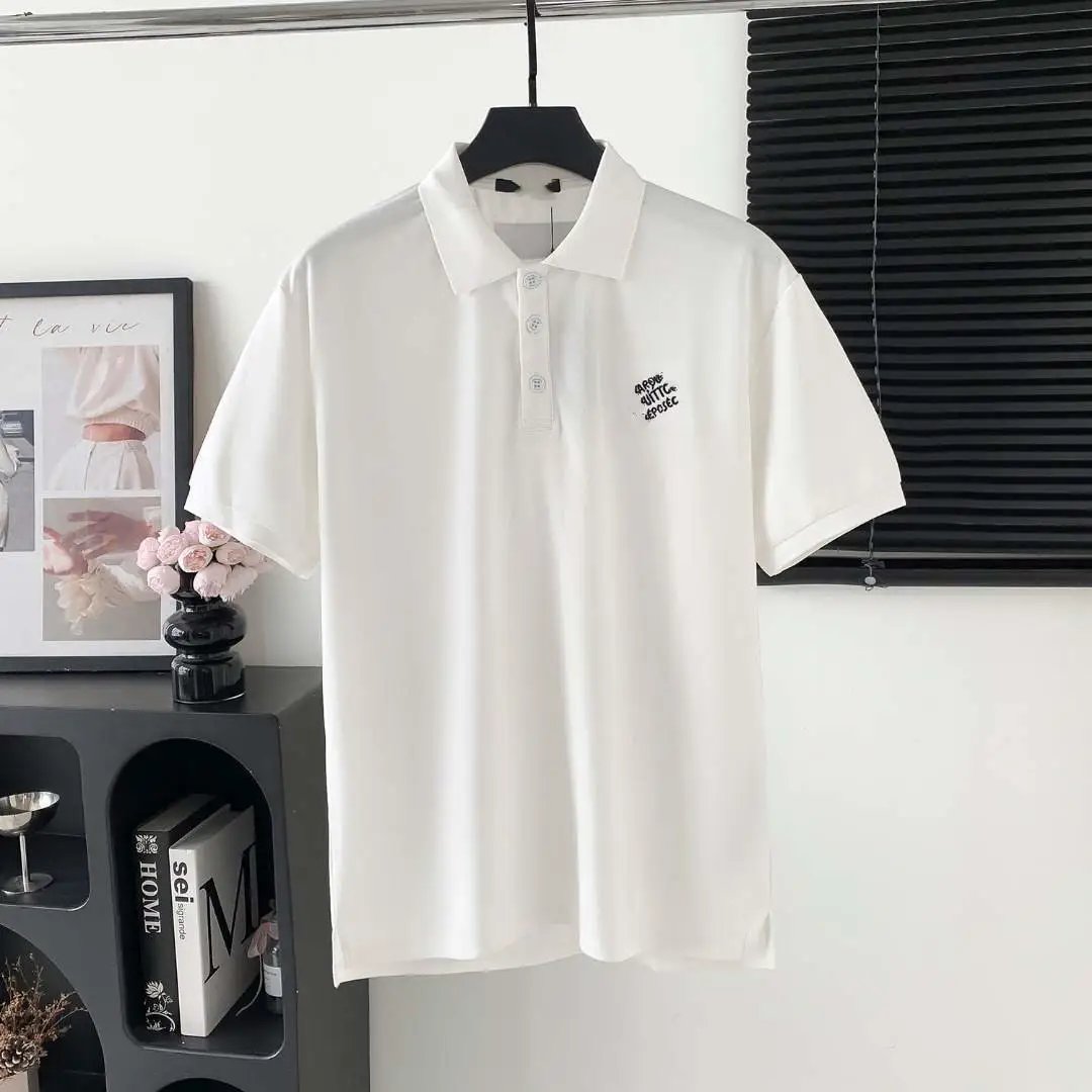 Prada Shirts Short-Sleeve Polo Shirt with Chest Triangle Logo — 01 Donkey Home Chest Classic Letter Embroidery
