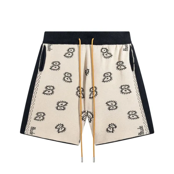 Rhude Bandana Print Knit Shorts Beige / Blue - 8