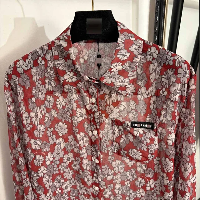 Miu Shirts Floral Print Long-Sleeve Shirt with Chest Pocket product detail image 4