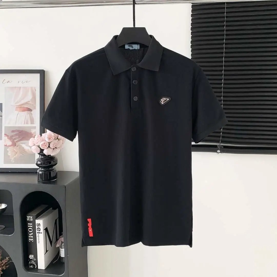 Prada Shirts Short-Sleeve Polo Shirt with Chest Triangle Logo — 12 Pujia hem red logo