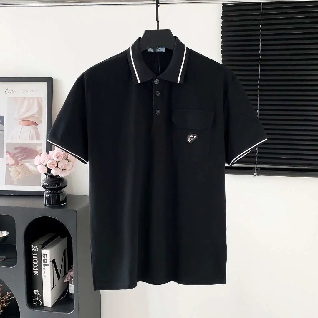 Prada Shirts Short-Sleeve Polo Shirt with Chest Triangle Logo — 18 Pujia chest pocket triangle