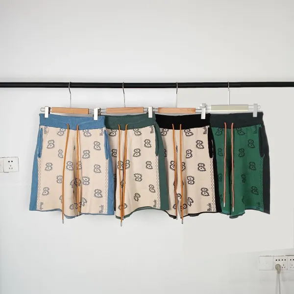 Rhude Bandana Print Knit Shorts Beige / Blue - 4