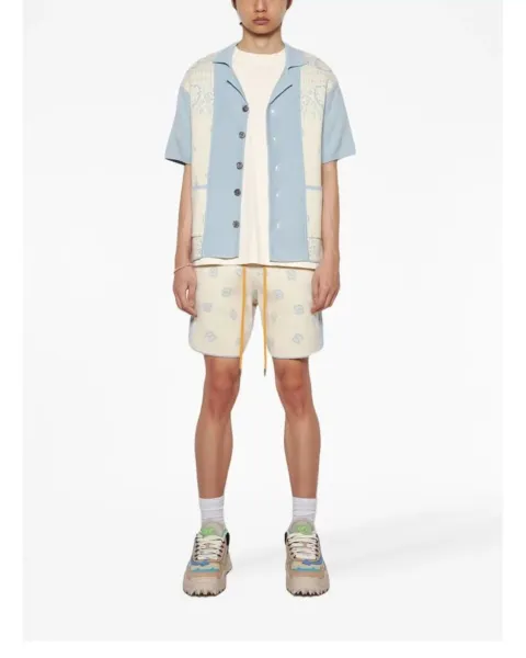 Rhude Bandana Print Knit Shorts Beige / Blue - 5
