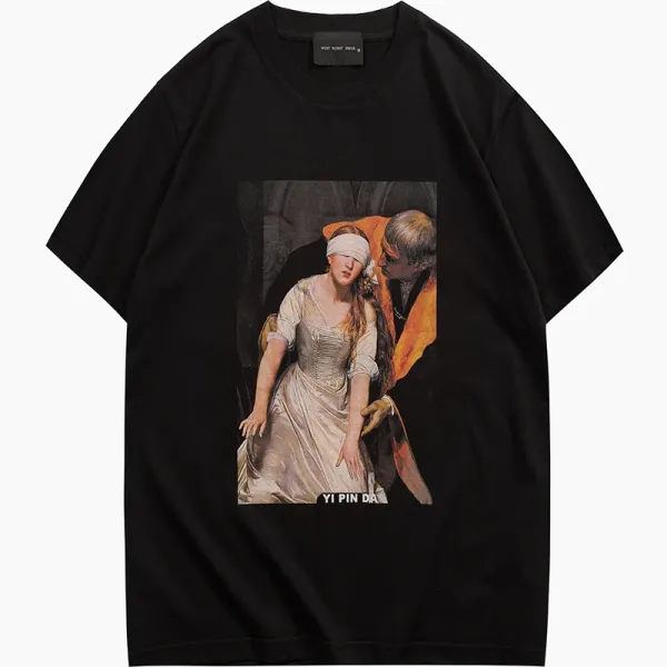 Design YI PIN DA Art Print Black T-Shirt - 1